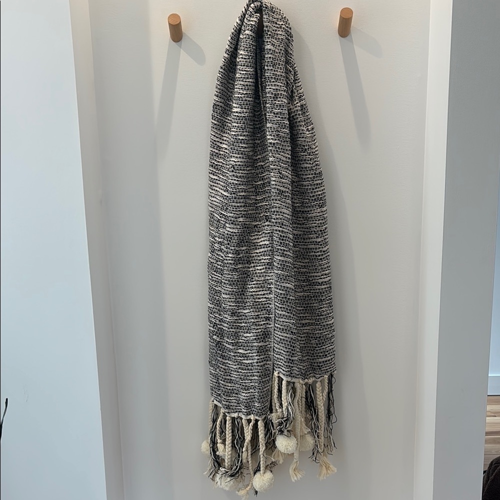 Black and White Knit Scarf with Tassels